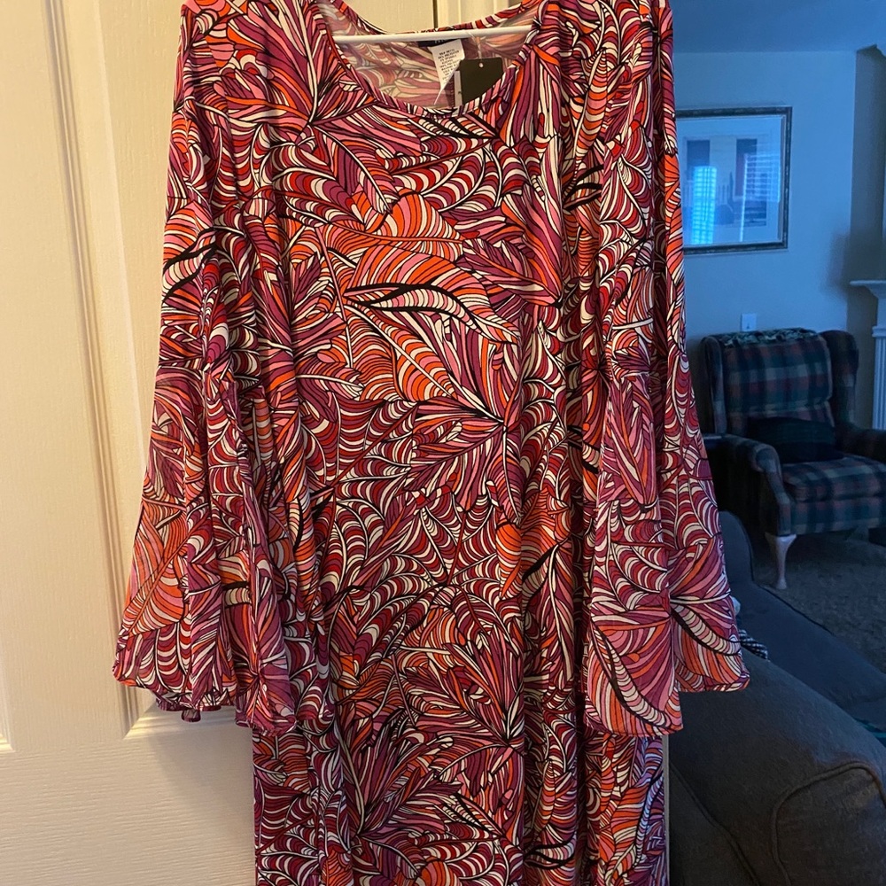 NWT Pink Patterned Dress with Bell Sleeves
